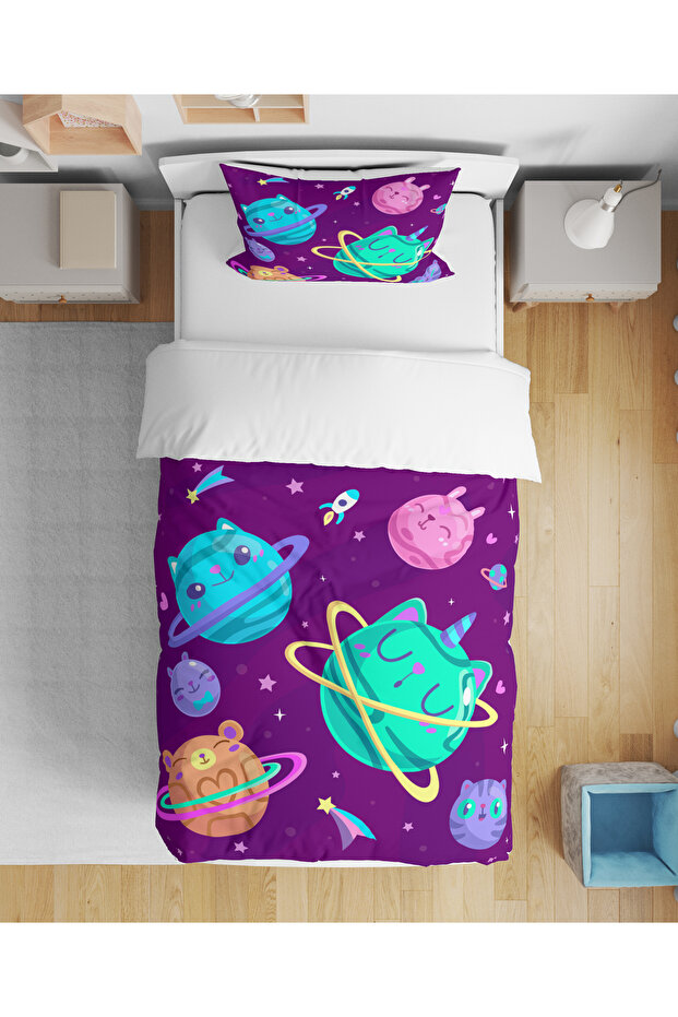 Cat Themed 3D Digital Printed Single Bed Sheetless Girl's Duvet Cover Set