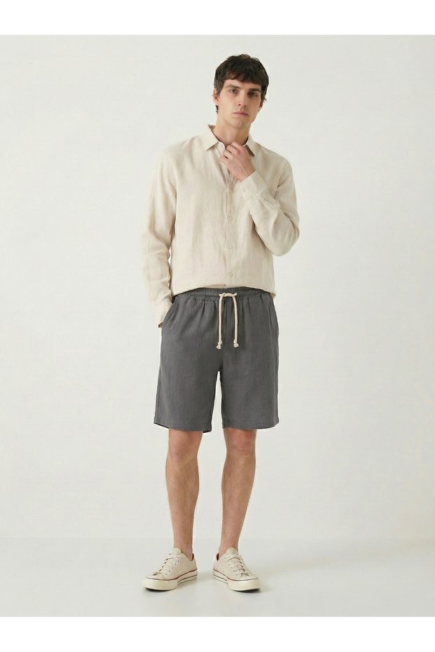 Men's Smoked Linen Muslin Shorts 100% Cotton Organic Fabric with Back Pockets