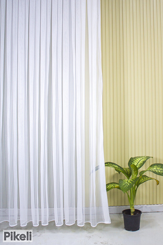 Chain Patterned Heavy Weight Light Shimmer Tulle Curtain - 1X3 Dense Pleats - Professional Installation - White