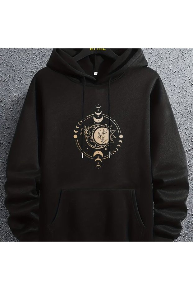 Unisex Front Graphic Printed Hooded Kangaroo Pocket 3 Thread Combed Cotton Sweatshirt