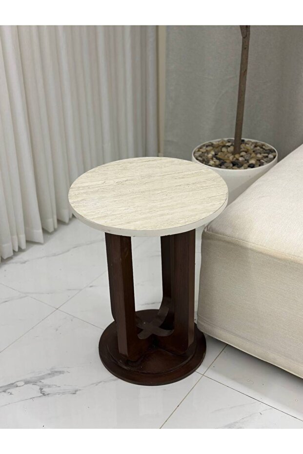 طاولة خدمة مفرد خشب بني - 5