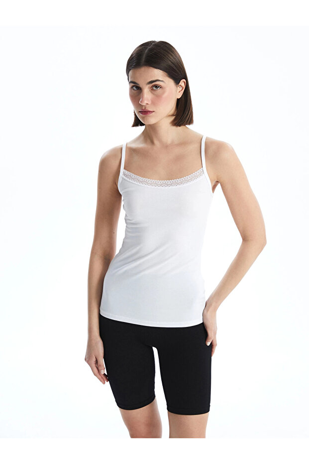 U-Neck Lace Detailed Rope Strap Women's Undershirt (S5)