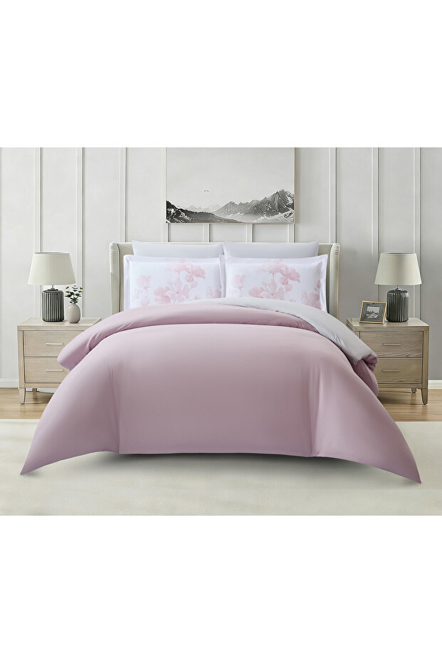 Solid 6-Pc Duvet Cover Set, King Size 220×240cm, Brushed Microfiber, Printed Shams, (Without Filler)