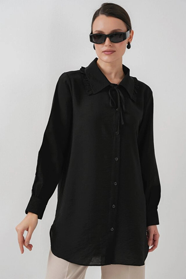 قميص طويل مكشكش تونيك 5952 - أسود - 3