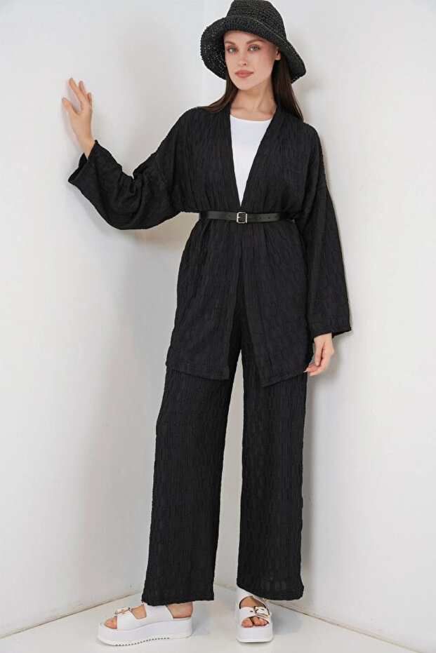 طقم بنطلون كيمونو مكون من قطعتين 30078 - أسود - 3