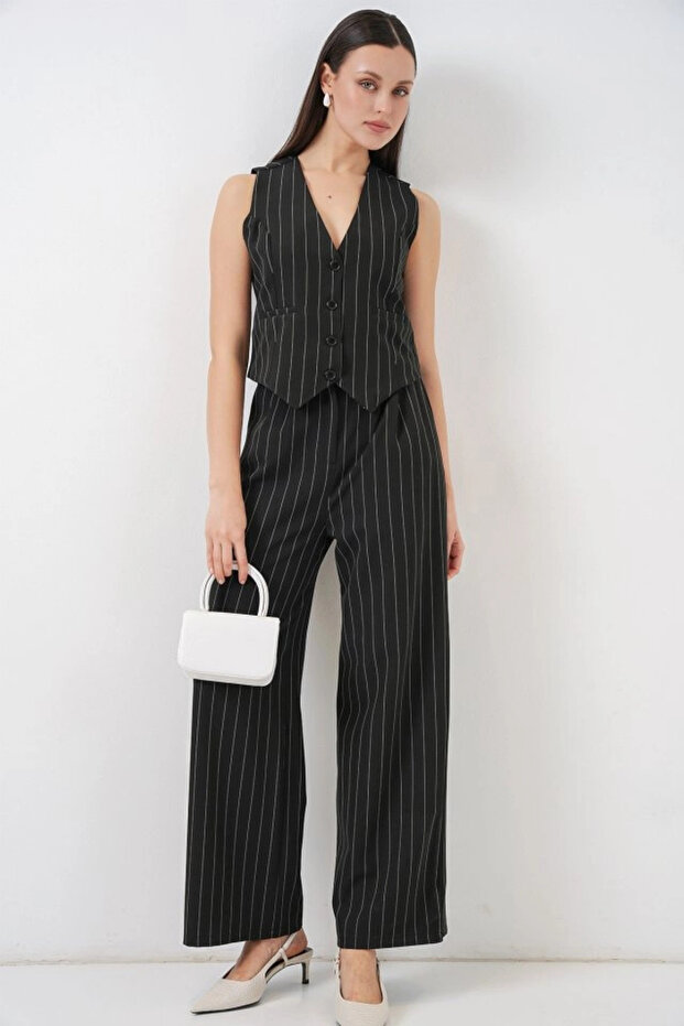 6709 طقم سترة وبنطلون مكون من قطعتين - أسود داكن - 1