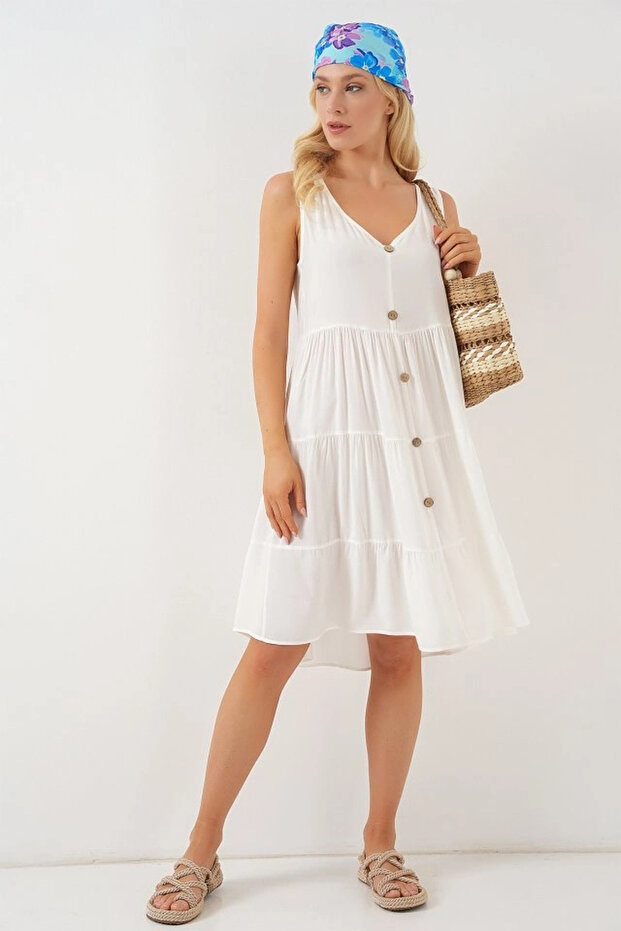 Zero Cufflink Short Dress 2571 - White - 3