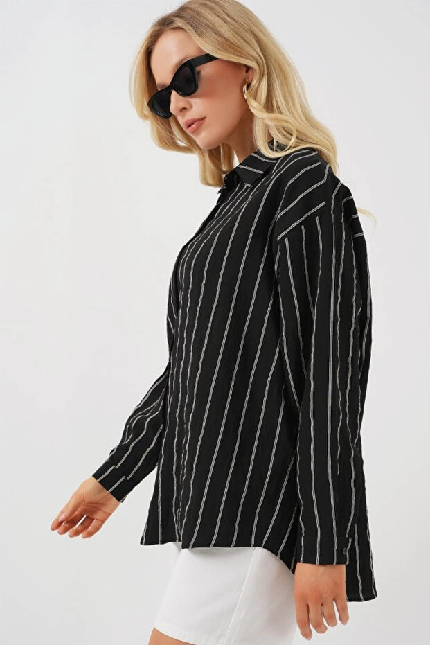 3900 Oversize Long Basic Shirt - C. Black - 3
