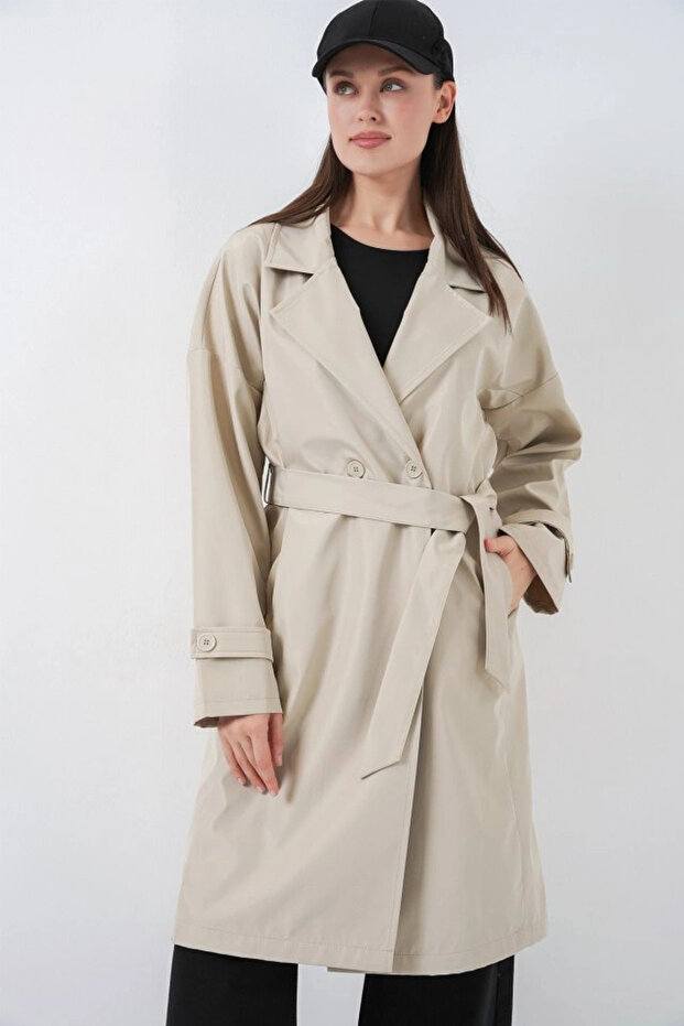 Double-Breasted Collar Trench Coat 5987 - Beige - 1