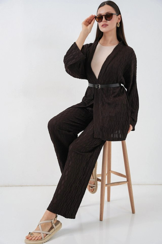 طقم بنطلون كيمونو مكون من قطعتين 30078 - بني - 2