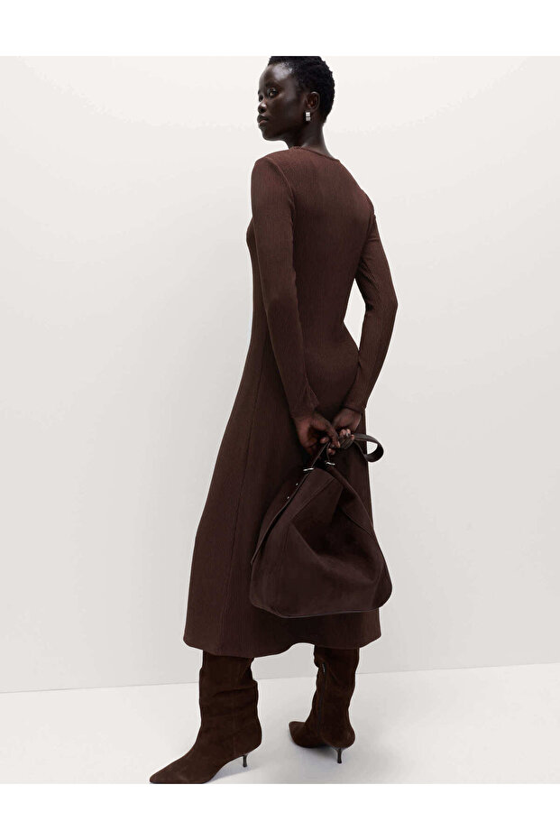 Pliseli Midaxi Jersey Elbise - 3