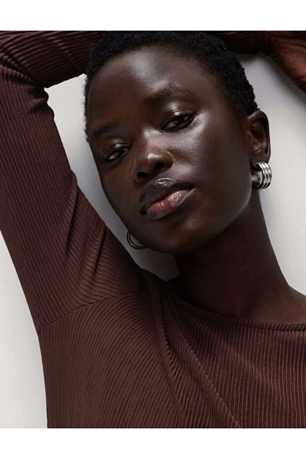 Pliseli Midaxi Jersey Elbise - 4