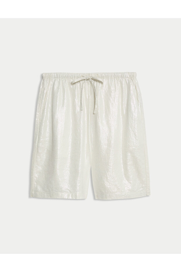 Keten Yüksek Bel Şort - 1