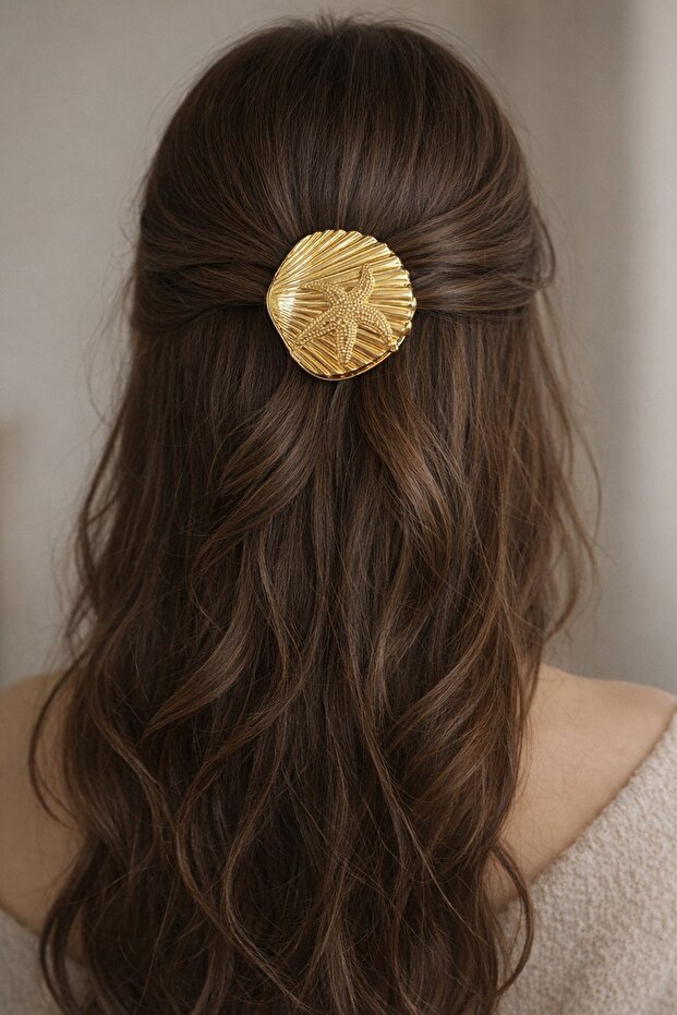 Gold Color Starfish Detailed Metal Clasp Buckle