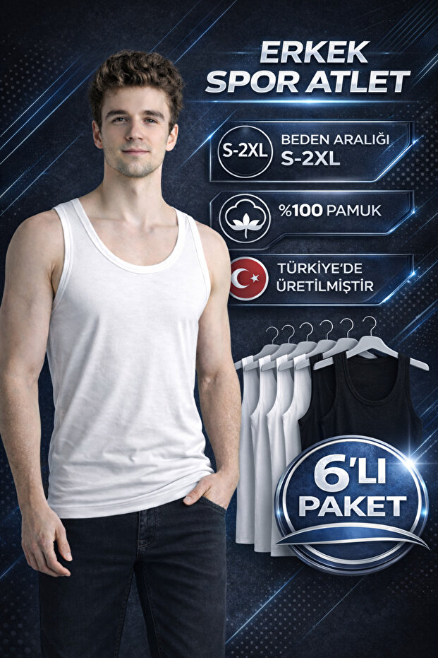 6-Pack Sports Cut T-Shirt - Sporty and Comfortable, 3 Black - 3 White