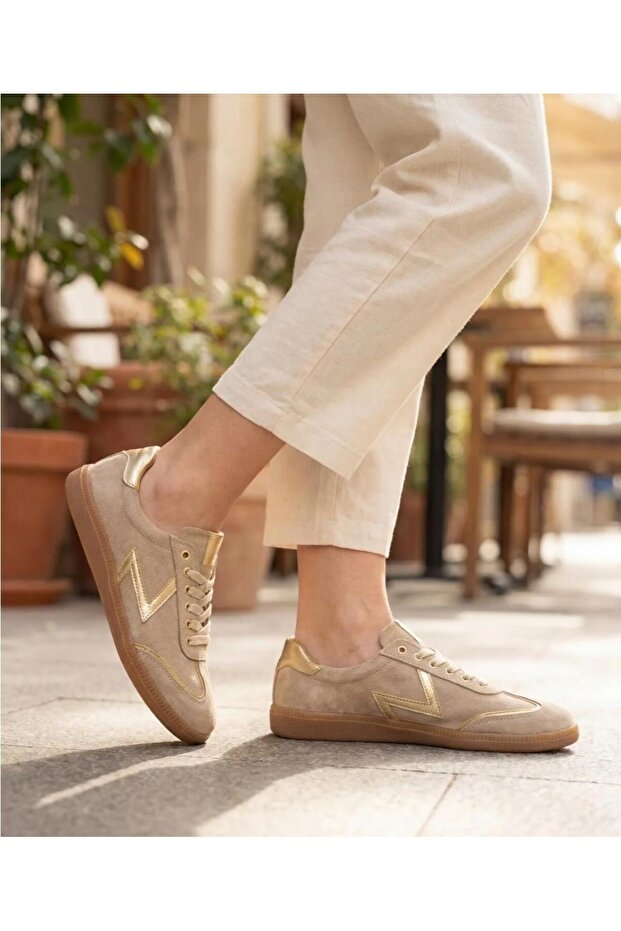 2609902Y-Beige Suede Genuine Suede Leather Premium Sneaker Shoes