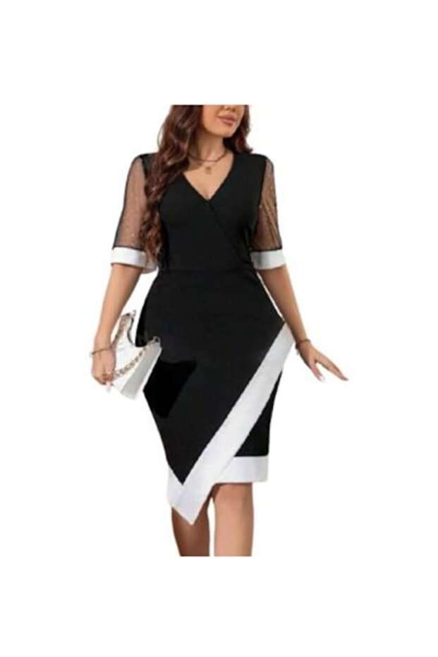 Rochia Iris, textil, alb-negru - 2