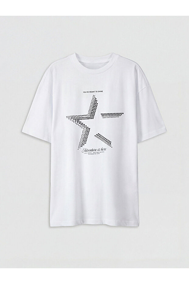 White Crew Neck Star Bas Printed Z Kids' T-Shirt by Güli̇s Gi̇yi̇m