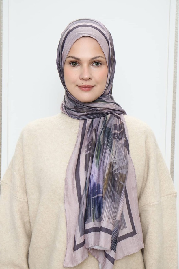 شال من الخيزران بنمط زهور خطية - 1