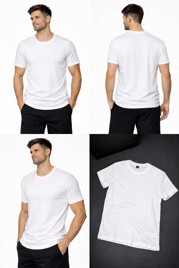 Men's Basic Crew Neck White T-Shirt - 5
