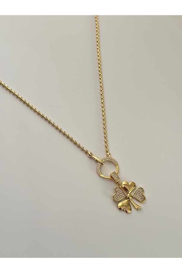 Steel Necklace Dorica Chain Zircon Elderly Four-Leaf Clover Pendant Luck Necklace