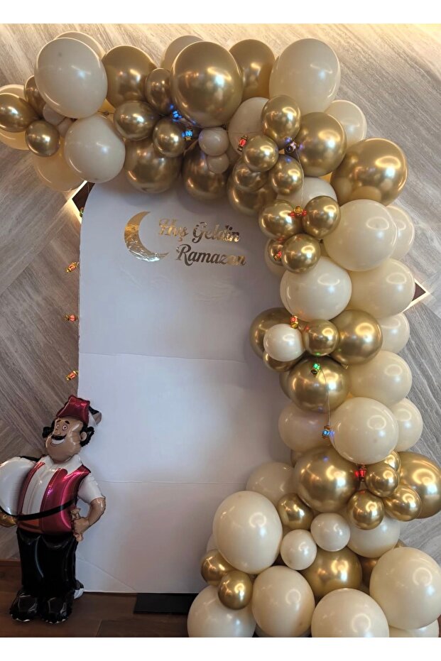 Sea Sand Gold Chrome Balloon Chain Set with Fairy Led Gift 3 Mt 100 Pcs