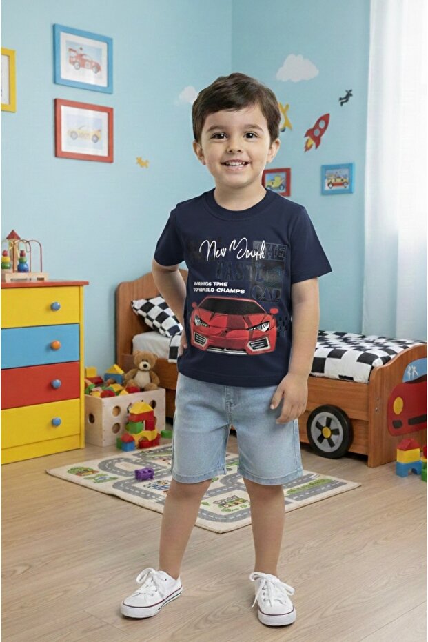 Boy's Summer Denim Shorts Top and Bottom Set