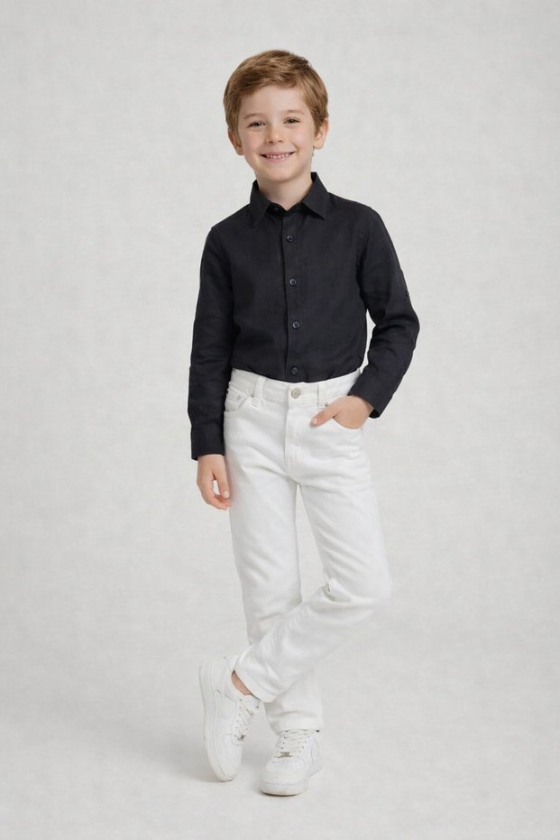 Boys' Black Long Sleeve Shirt White Pants April 23 Show Outfits