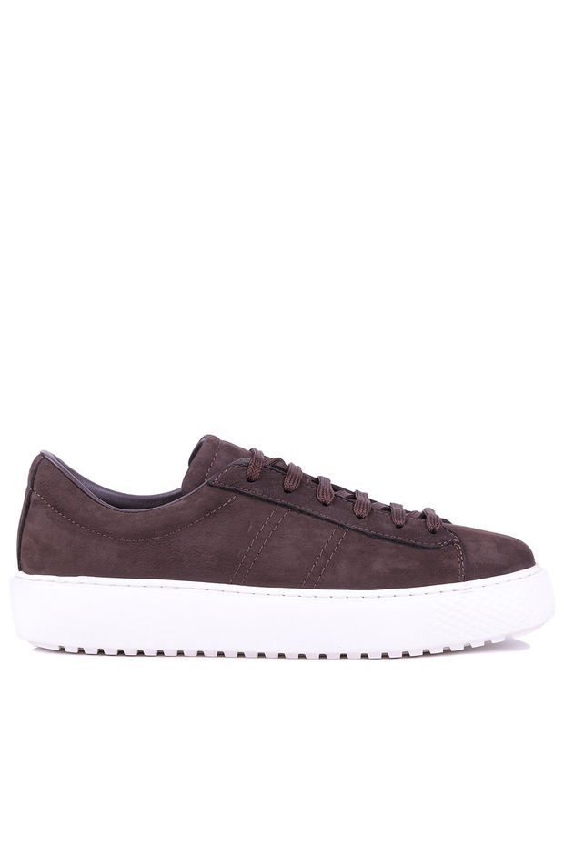 - Genuine Nubuck Leather Brown Men's Sneakers - 666-01-0346