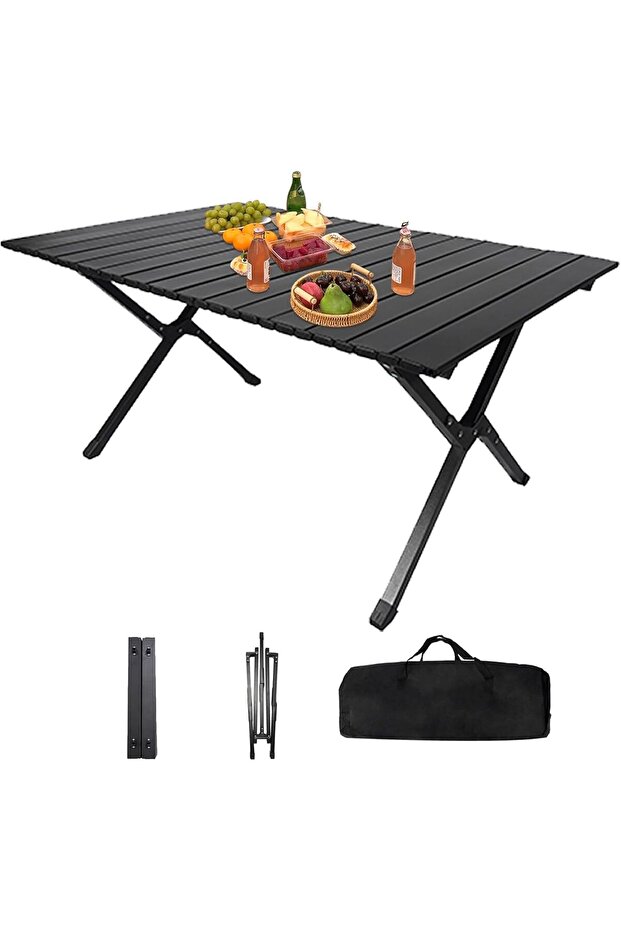 YU WELL Portable Roll Up Camping Table Aluminum Picnic Table with Carry Bag 90X60X45cm Black