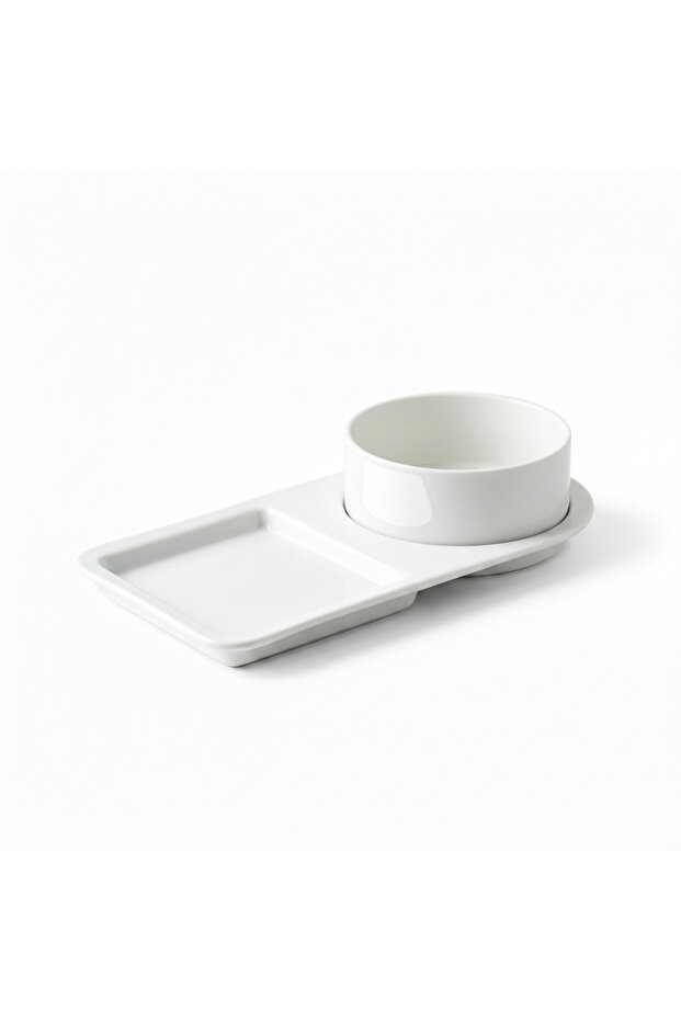 White Porcelain Serving Plate with Bowl – 32cm Platter with 14cm Bowl | Elegant Appetizer