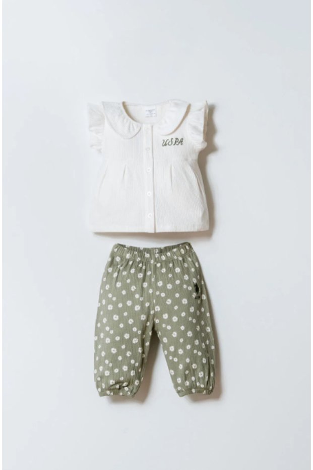 U.S.Polo Assn Usb2991 White-Green Baby Girl 2-Piece Set