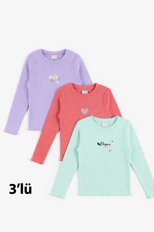 Lovexi 3 lü Ribana Uzunkol Mevsimlik Kız Çocuk Sweat (5-12 Yaş)