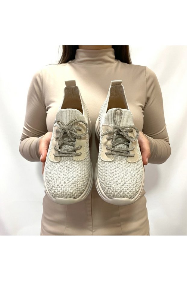 Beige Luxury Special Design Comfortable Stoned Knitwear Socks for Weddings, Events, and Daily Use, Sports and Evening Dress Style Sneaker
