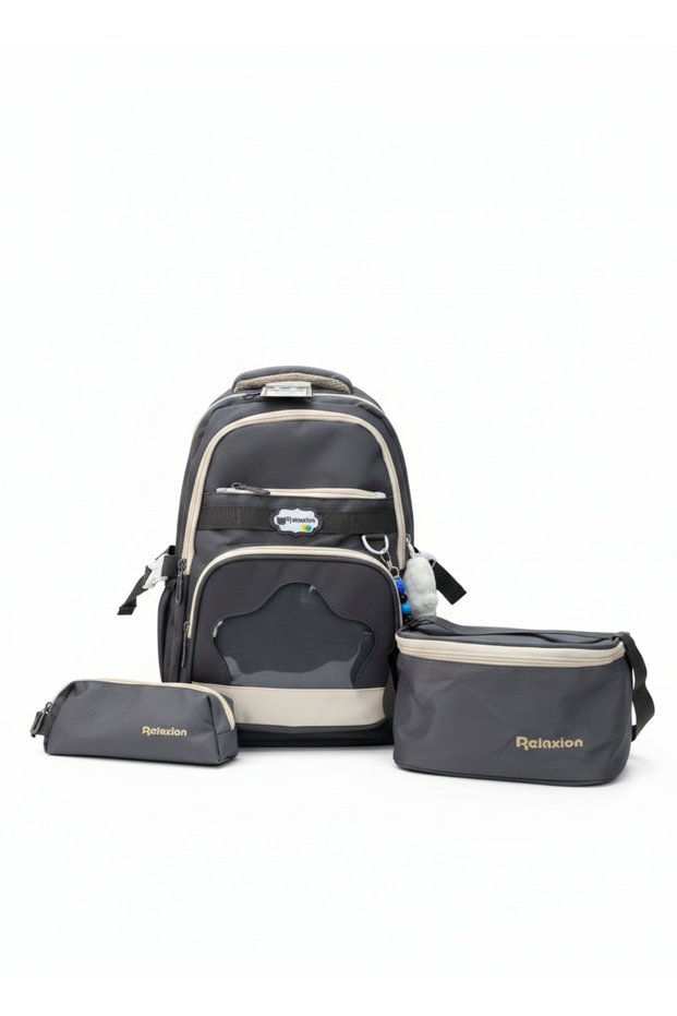 Relaxion 3-Piece Set with Accessories for Children's Primary School Bag, Backpack with Pen Holder and Lunch Bag 1920