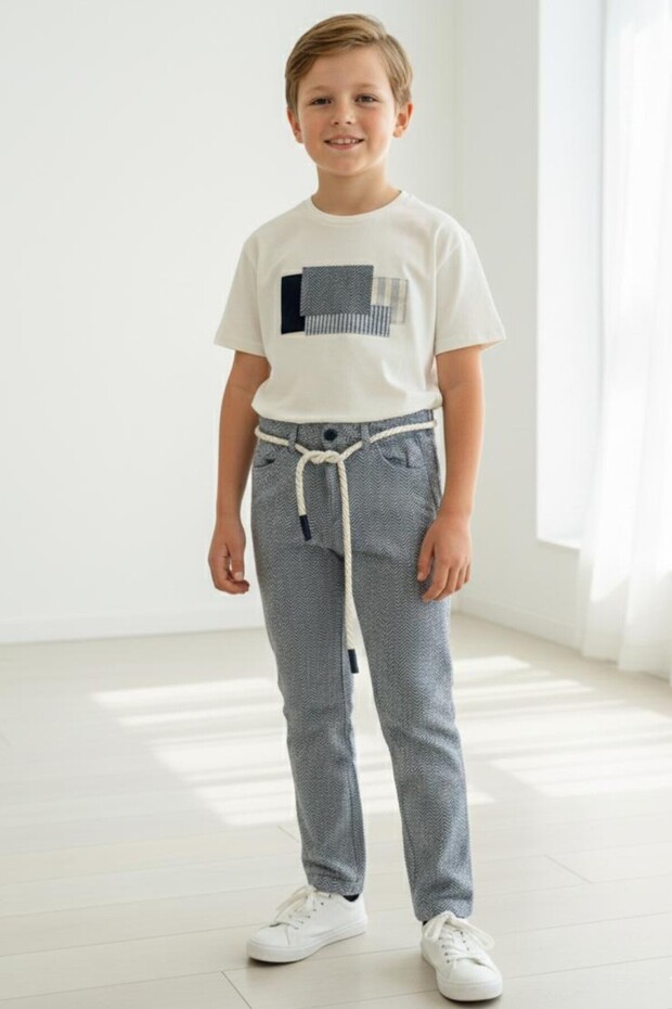 T-Shirt and Pants Two-Piece Set for Ages 9-14 - Navy Blue
