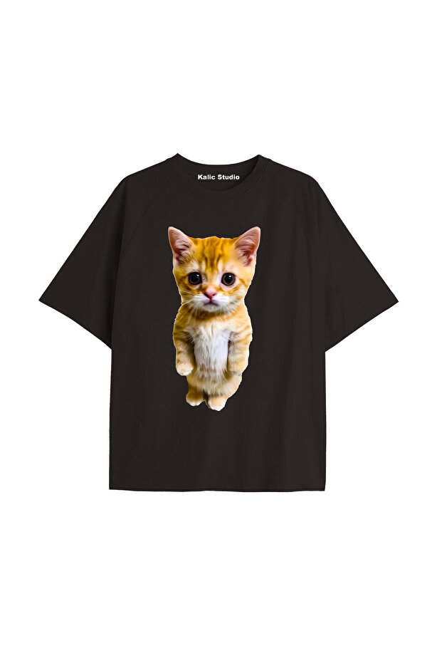 تي شيرت El Gato Cat كبير الحجم للجنسين باللون الأسود