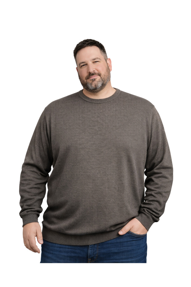 Men's Large Size Dark Mink Crew Neck Knitwear Sweater 5Xl-6Xl-7Xl-8Xl