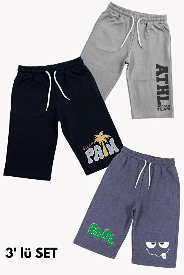 3-Piece Capri Assorted Print Detailed 3-Piece Boys' Shorts