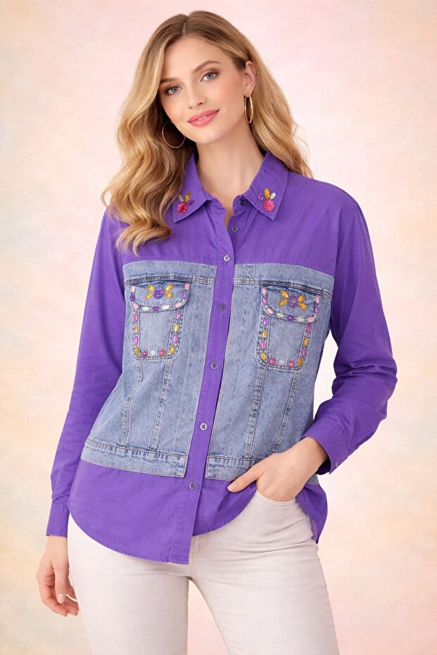 DENIM MIX TAŞLI GÖMLEK - 1