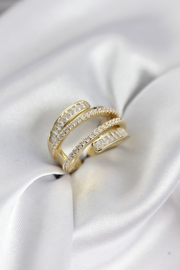 Spiral Zircon Baguette Stone Gold Color Women's Ring