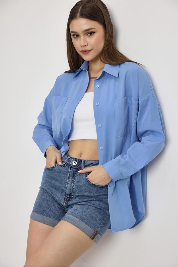 Çift Cepli Oversize Gömlek - 1