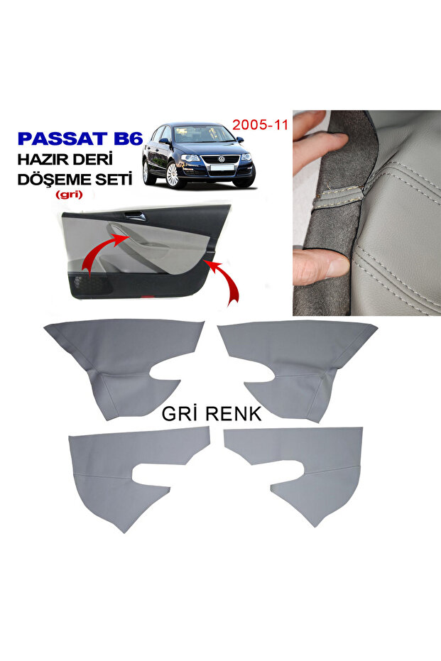Passat B6 Door Leather Door Trim Grey - Passat B6 Ready-To-Install Trim