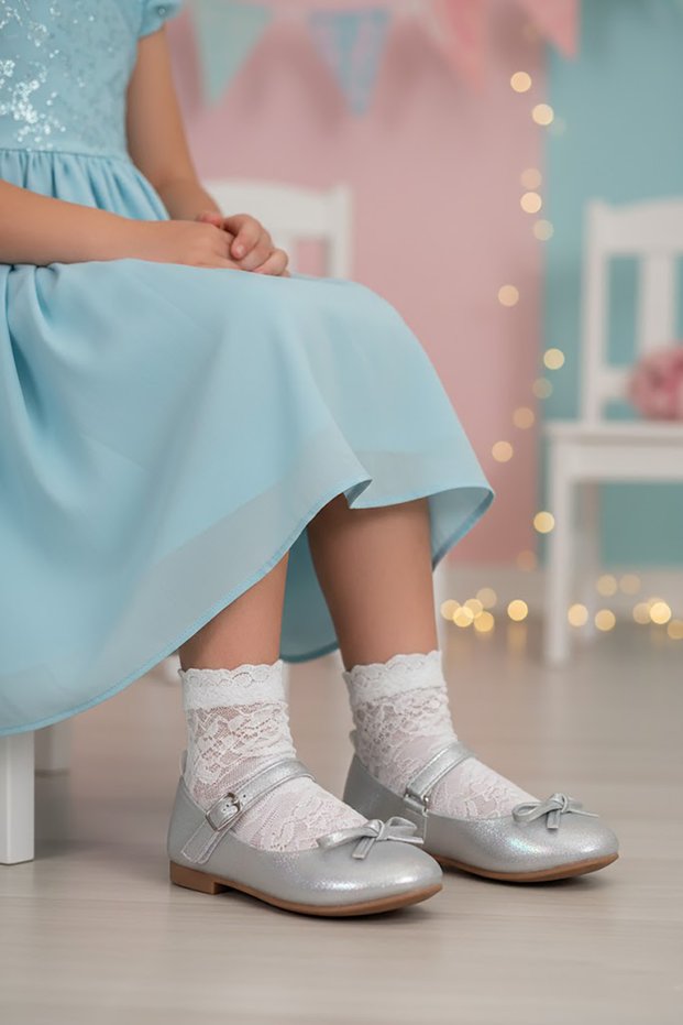 Elit Hy-F-4032-26Y Filet Girls' Ballerina Shoes Silver