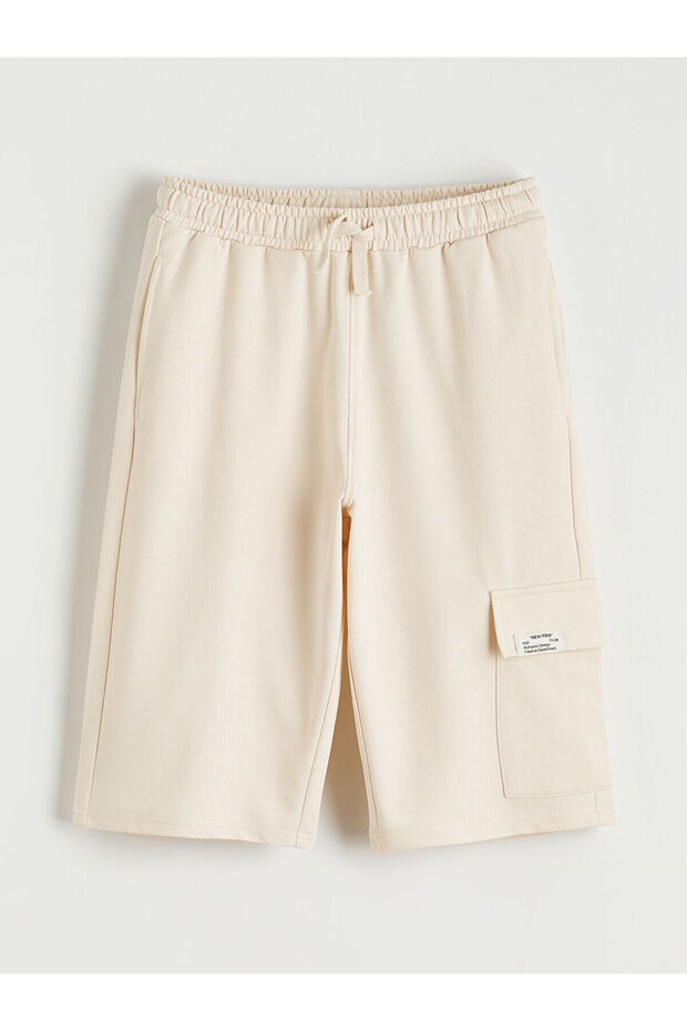 Beige Elastic Waist Boy's Cargo Shorts
