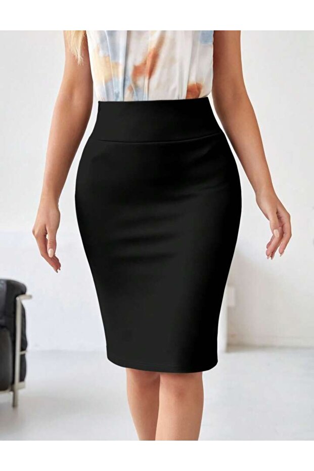 Plus Size High-Waisted Lycra Mini Length Pencil Skirt