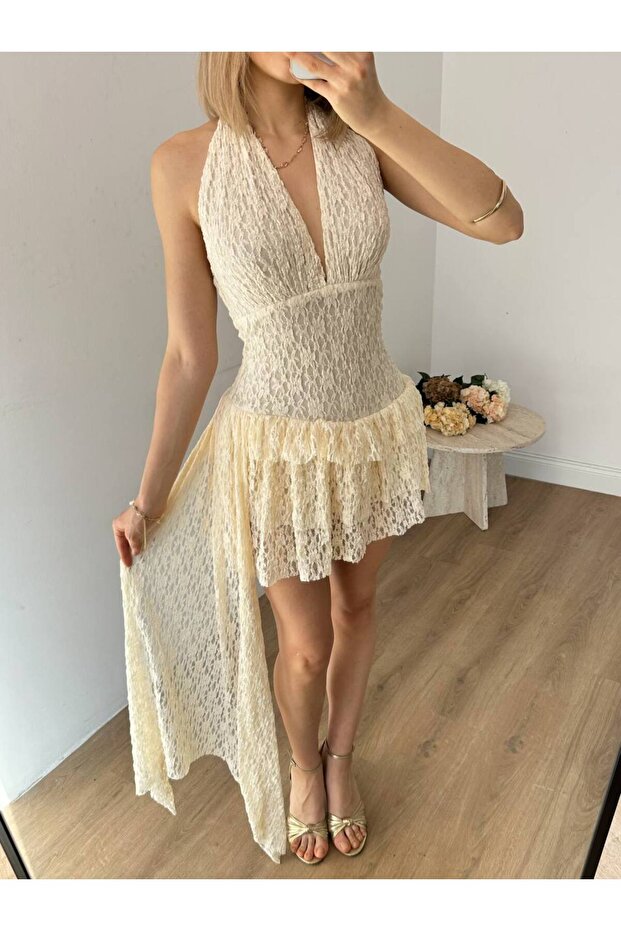 Romantik Dantel Elbise - 4