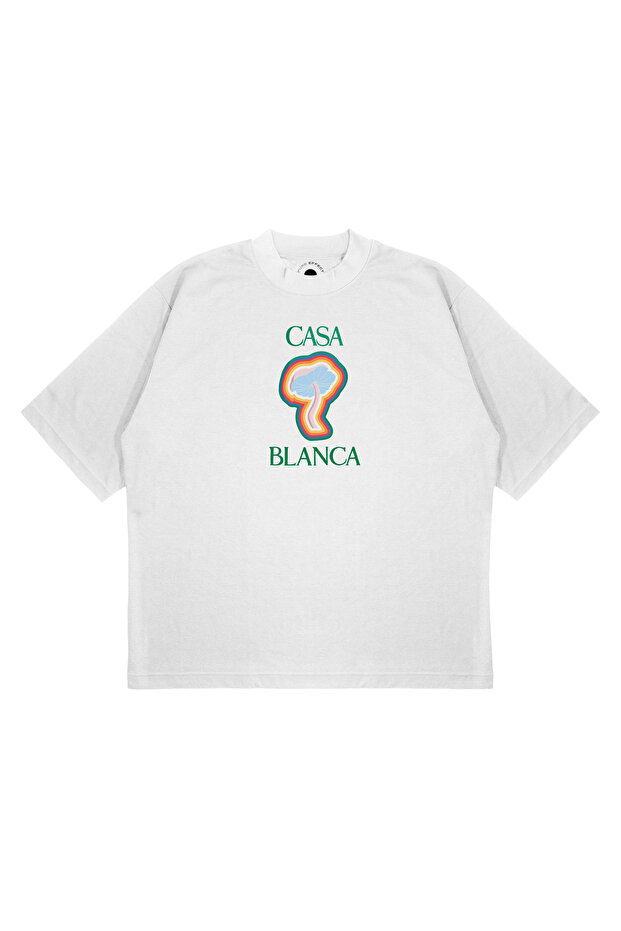 Unisex Oversize Casablanca Mantar Logo Printed Boxy Fit Thick Fabric (240Gsm) T-Shirt