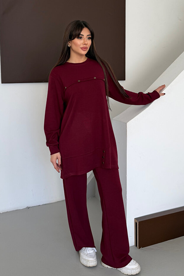 Oversize Metal Snap Detailed Asymmetrical Cut Modal Hijab Set 1187