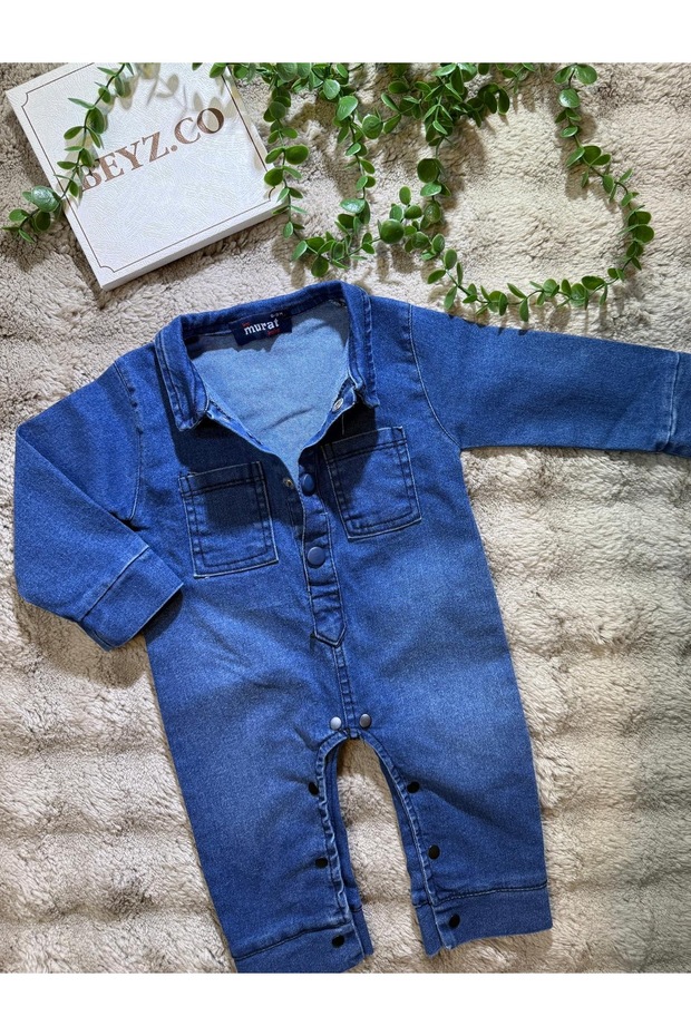 Collared, Buttoned Denim Jumpsuit - 2